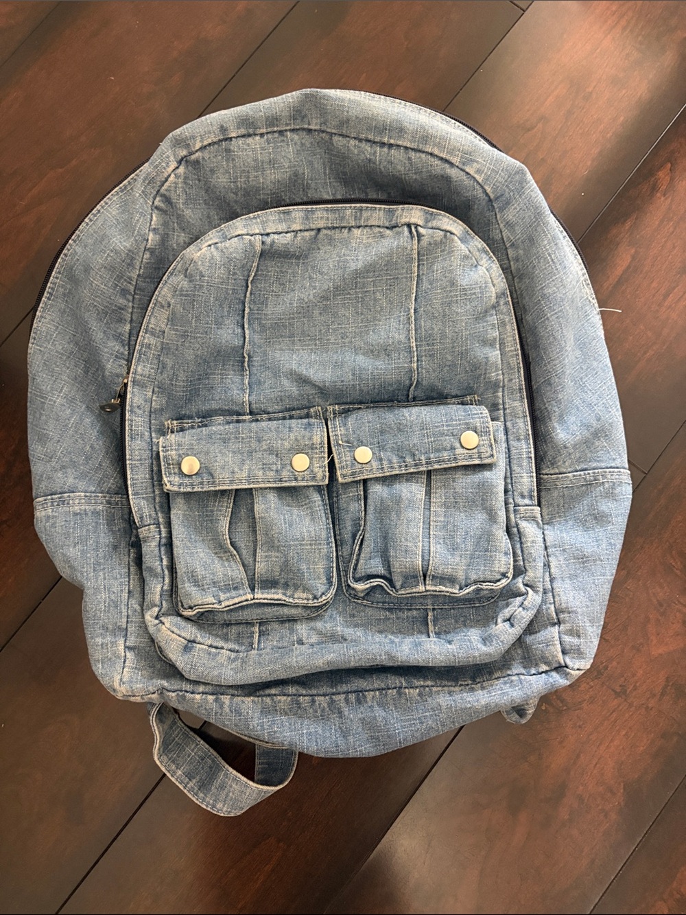 Vintage Y2K Aesthetic Light Wash Denim Multi Pocket Utility DayPack